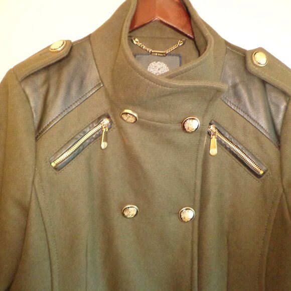 NWOT VINCE COMUTO Military-Style Wool Pea Coat W's L Army Green Gold Buttons - Picture 5 of 16